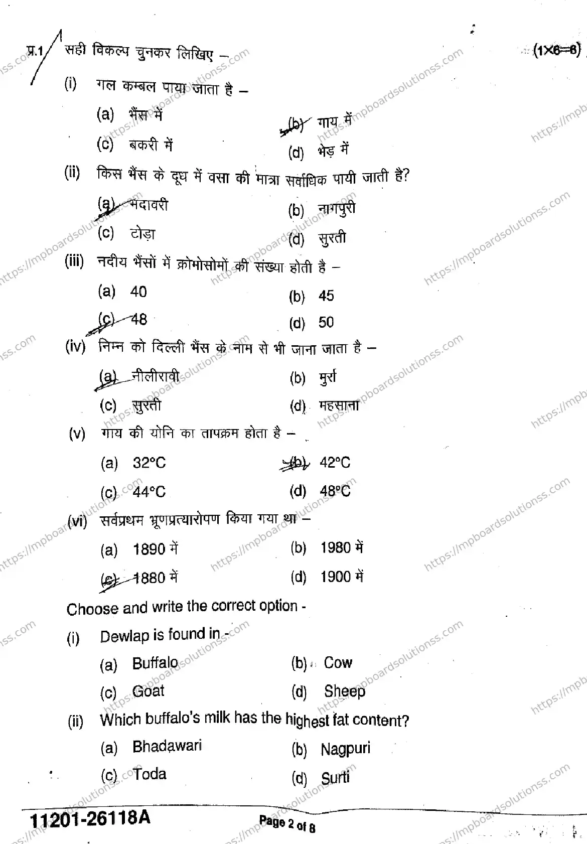 MP Board Class 11 Animal Husbandry Milk Trade-822927 Final Paper 2026 Image 2