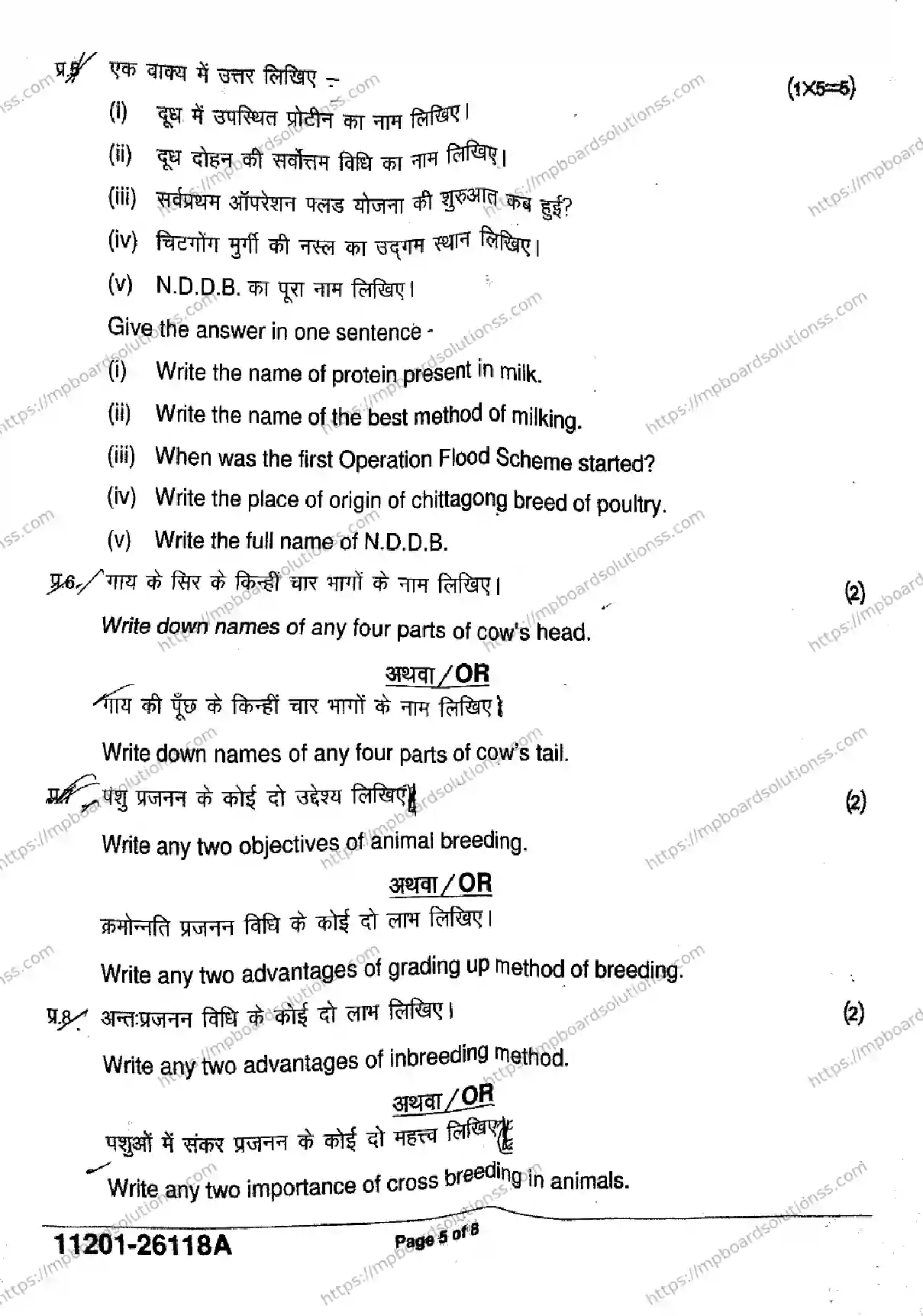 MP Board Class 11 Animal Husbandry Milk Trade-822927 Final Paper 2026 Image 5