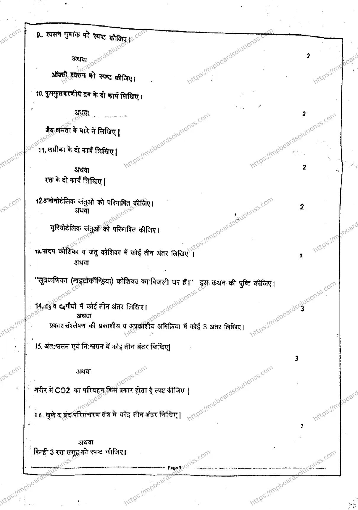 MP Board Class 11 Biology Set A QTR-932869 Final Paper 2024 Image 3