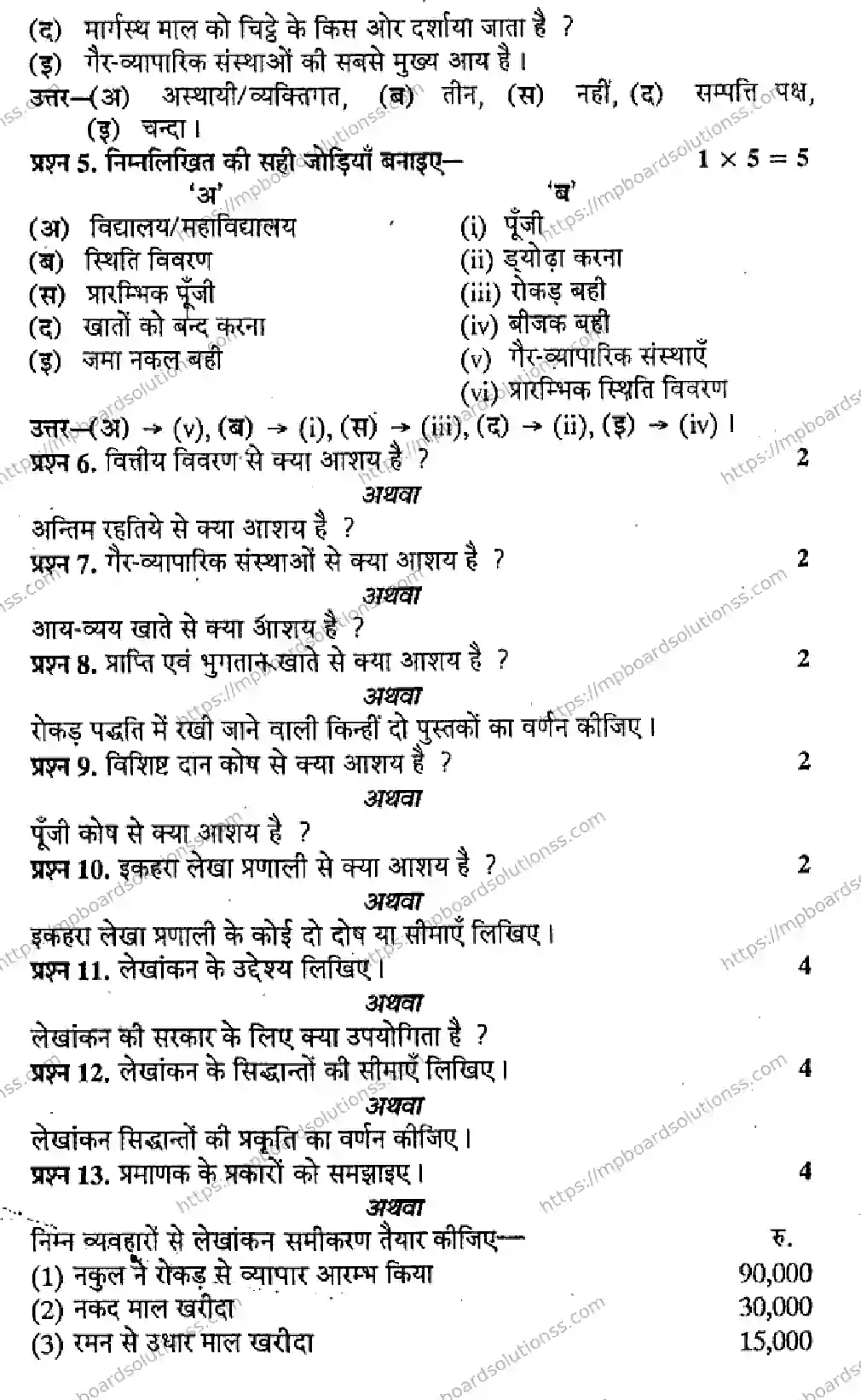 MP Board Class 11 Book Keeping & Accountancy-554096 Final Paper 2015 Image 2