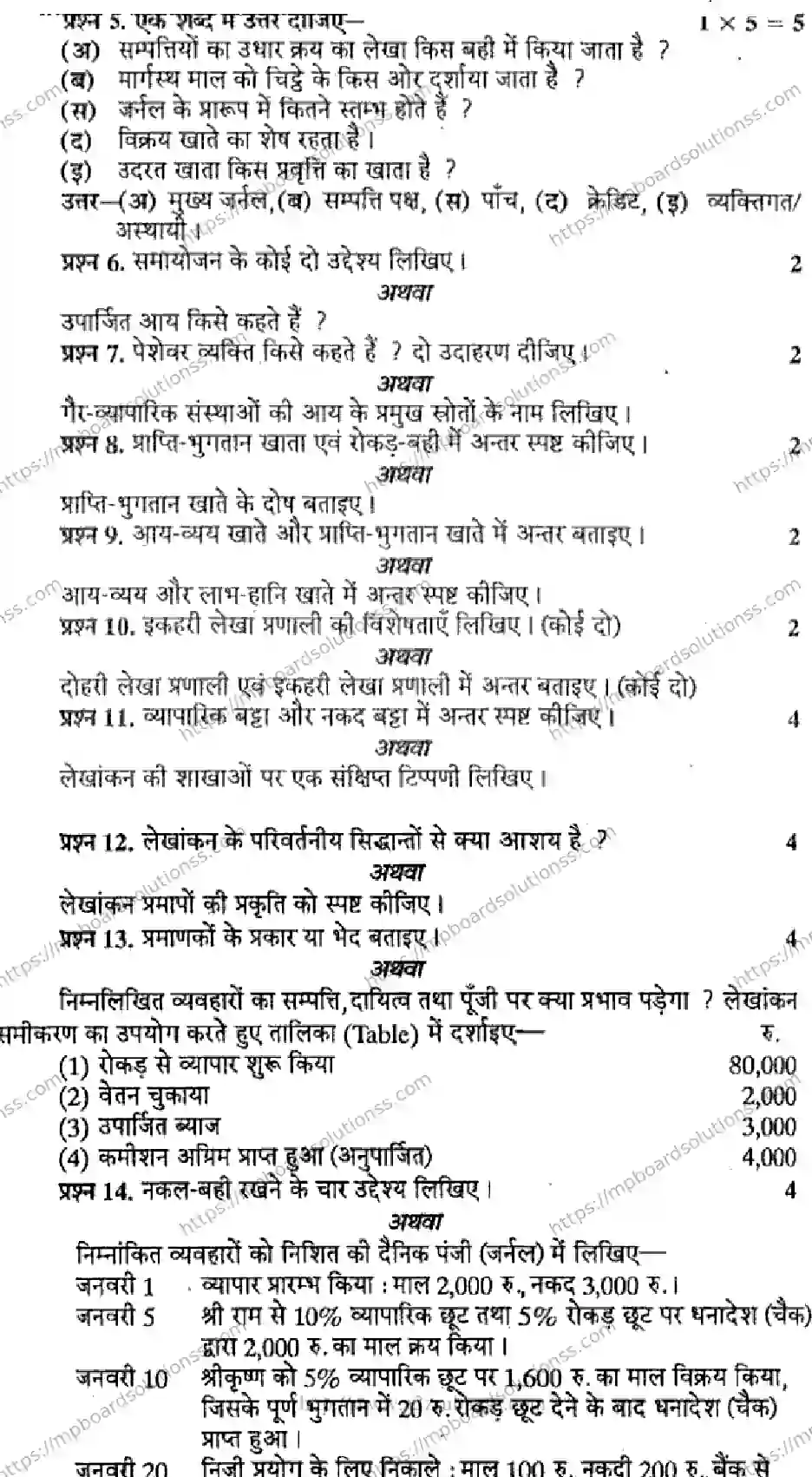 MP Board Class 11 Book Keeping & Accountancy HM-237337 Final Paper 2016 Image 2