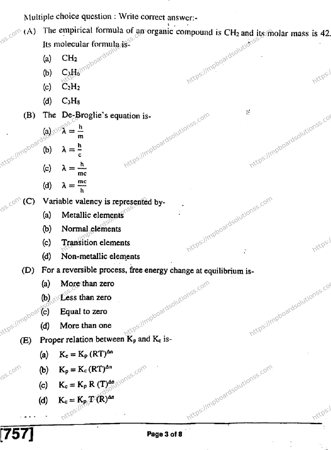 MP Board Class 11 Chemistry-538190 Final Paper 2019 Image 3