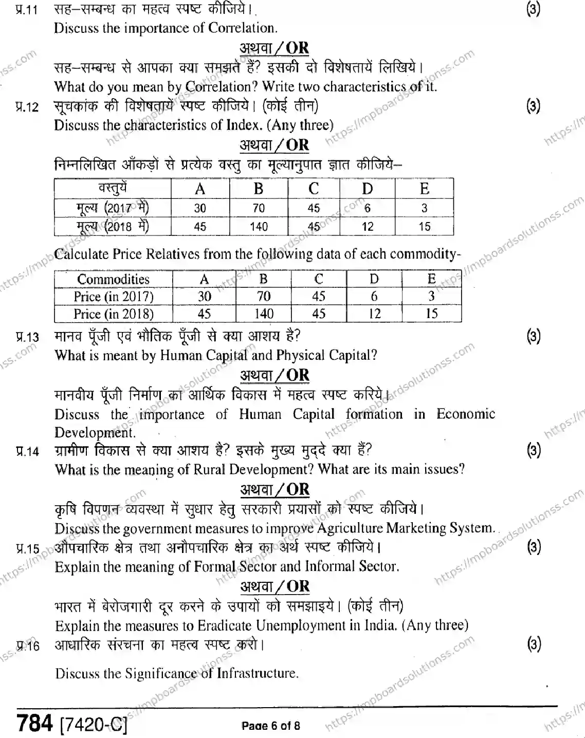 MP Board Class 11 Economics Commerce & Arts HE-315728 Final Paper 2020 Image 6