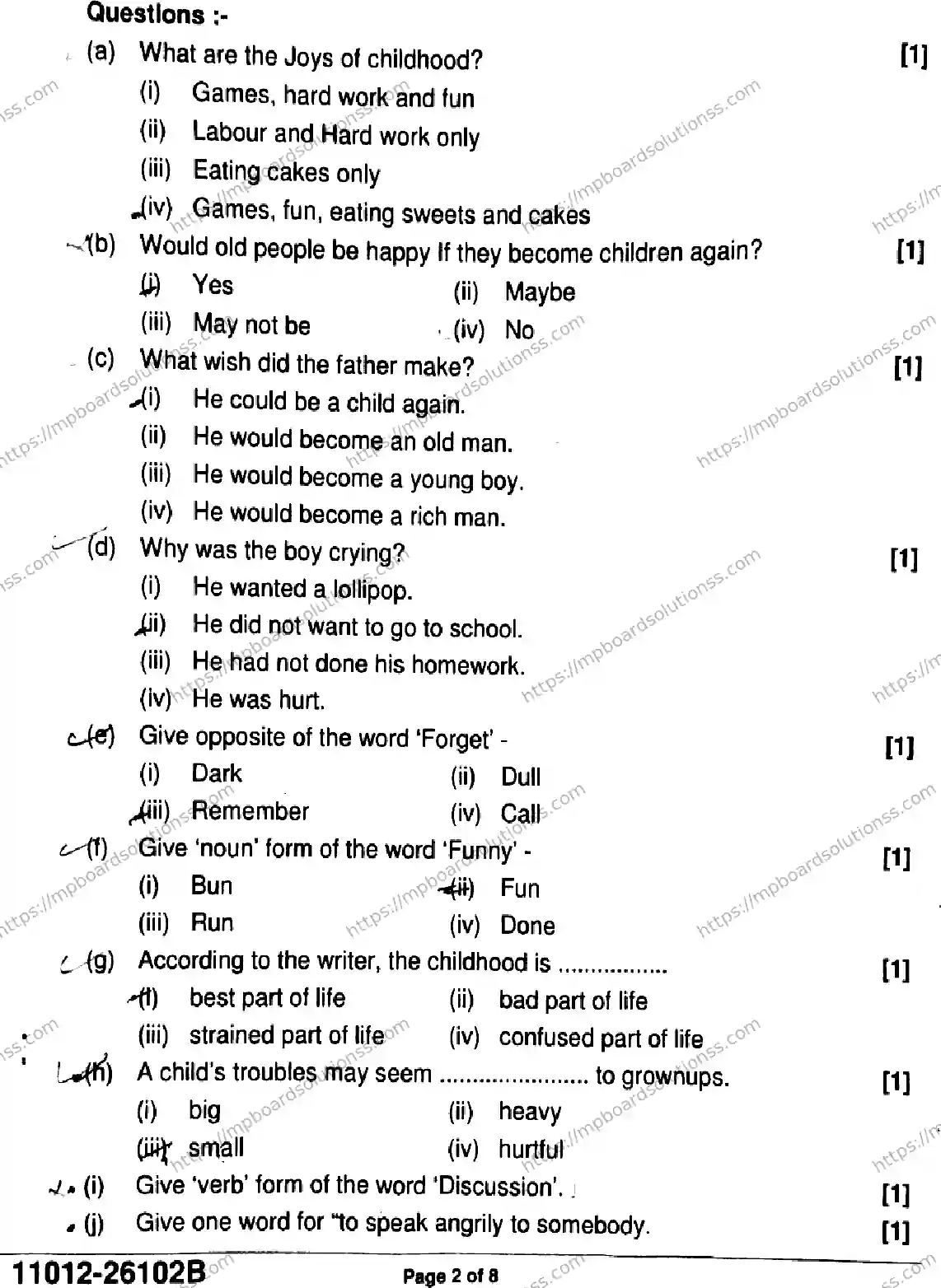 MP Board Class 11 English-185329 Final Paper 2026 Image 2