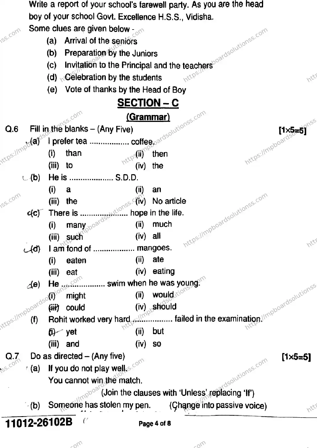 MP Board Class 11 English-185329 Final Paper 2026 Image 4