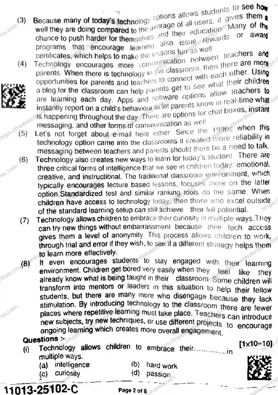 MP Board Class 11 English-197664 Final Paper 2025 Image 2