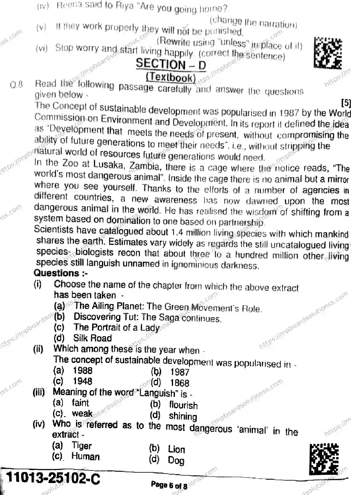 MP Board Class 11 English-197664 Final Paper 2025 Image 6