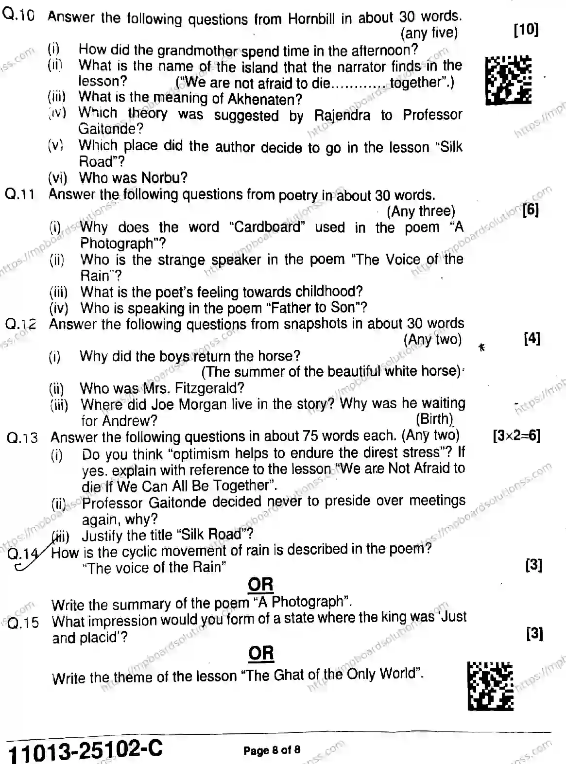MP Board Class 11 English-197664 Final Paper 2025 Image 8