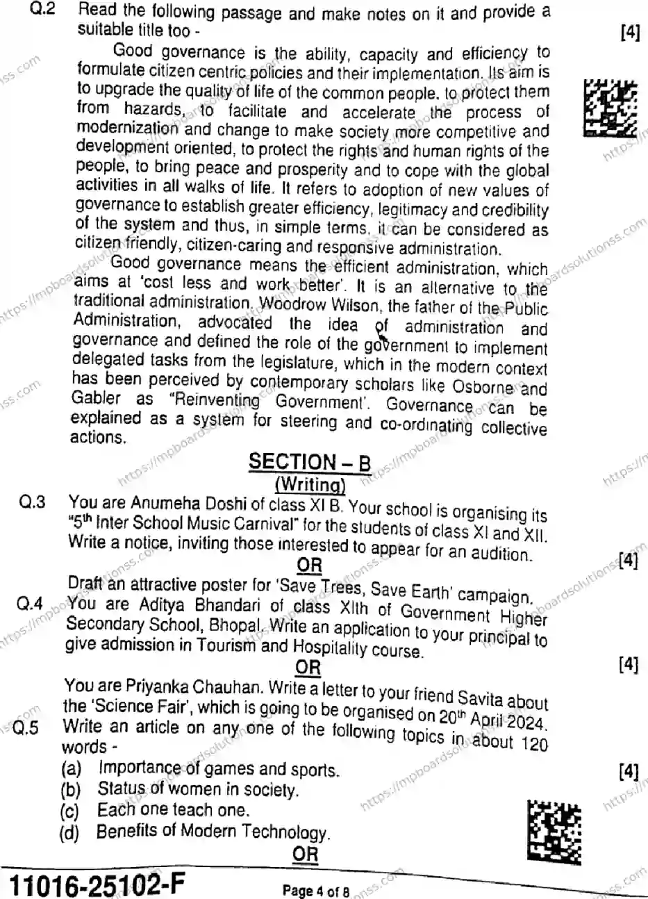 MP Board Class 11 English-230049 Final Paper 2025 Image 4