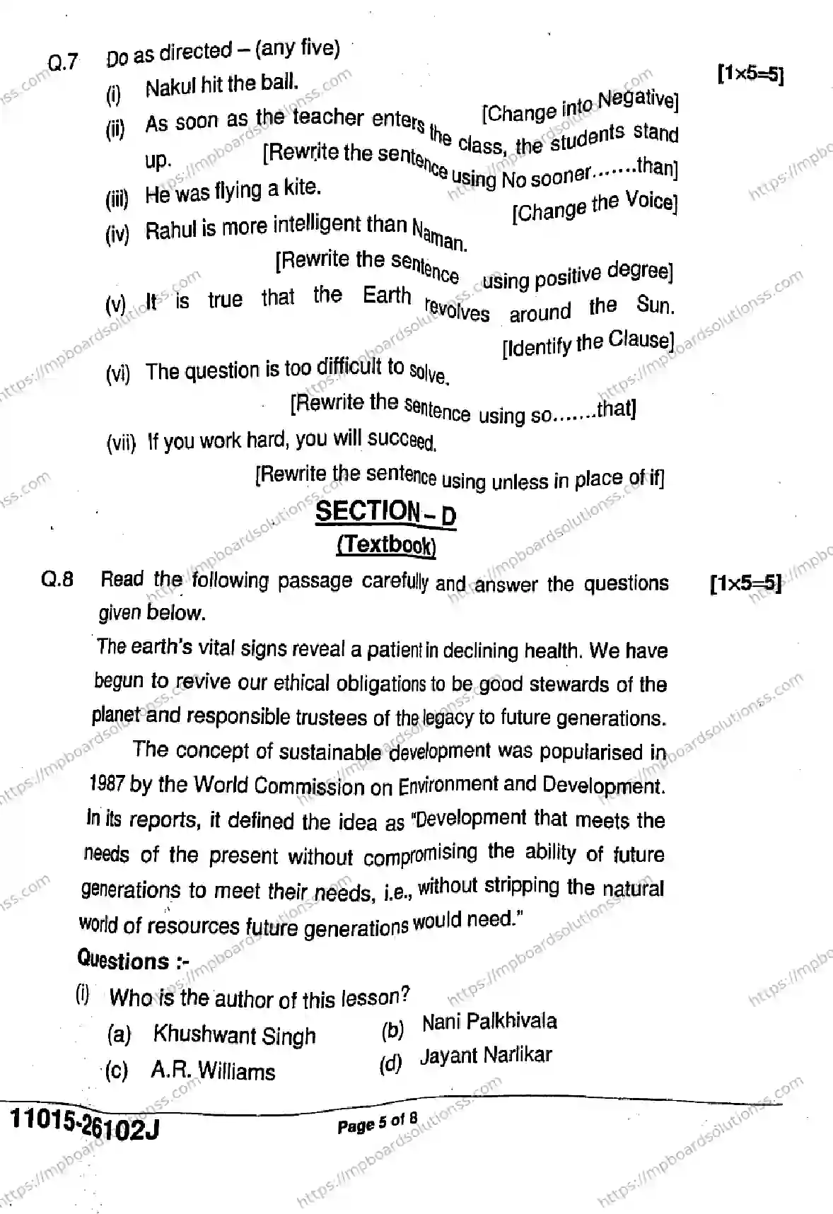 MP Board Class 11 English-365095 Final Paper 2026 Image 5