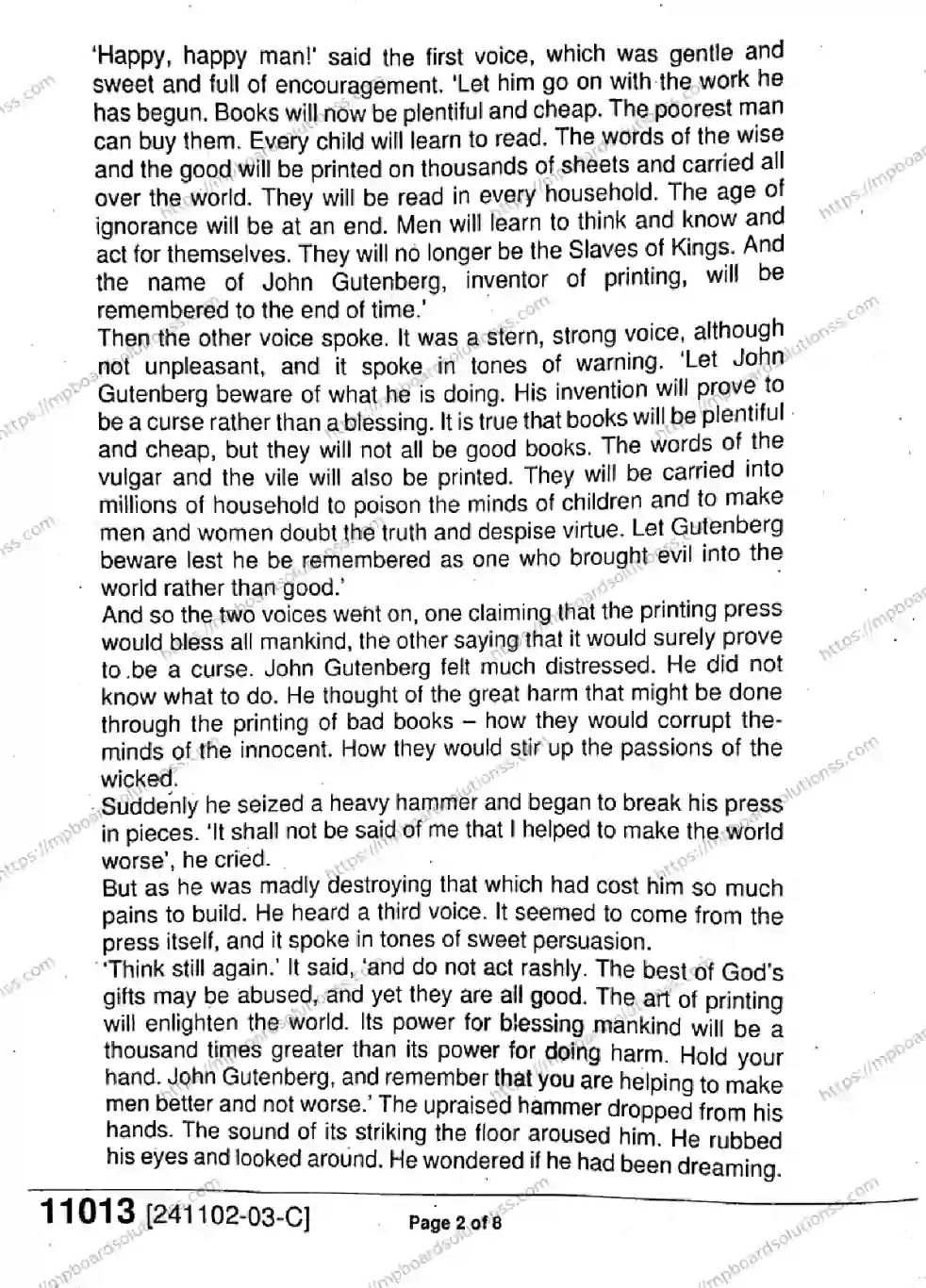 MP Board Class 11 English-365982 Final Paper 2024 Image 2