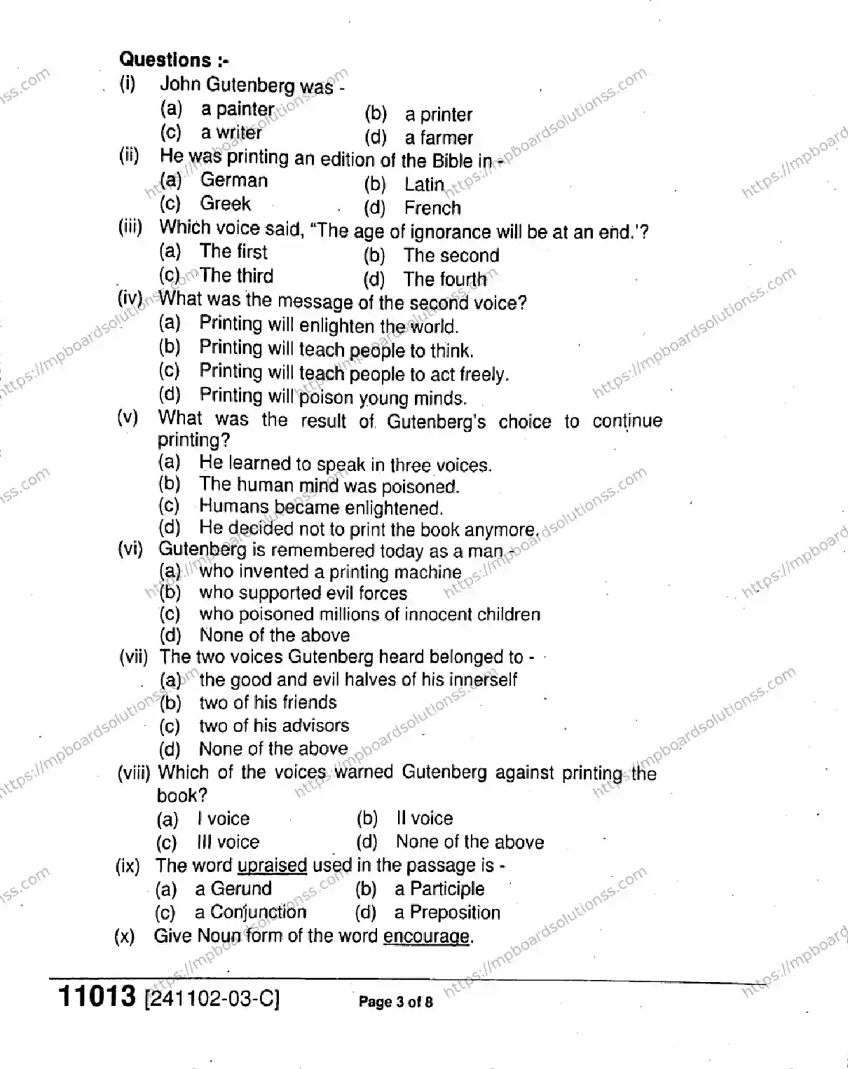 MP Board Class 11 English-365982 Final Paper 2024 Image 3