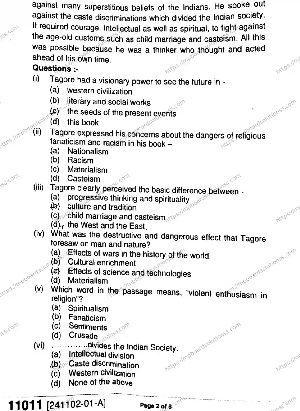 MP Board Class 11 English-392162 Final Paper 2024 Image 2