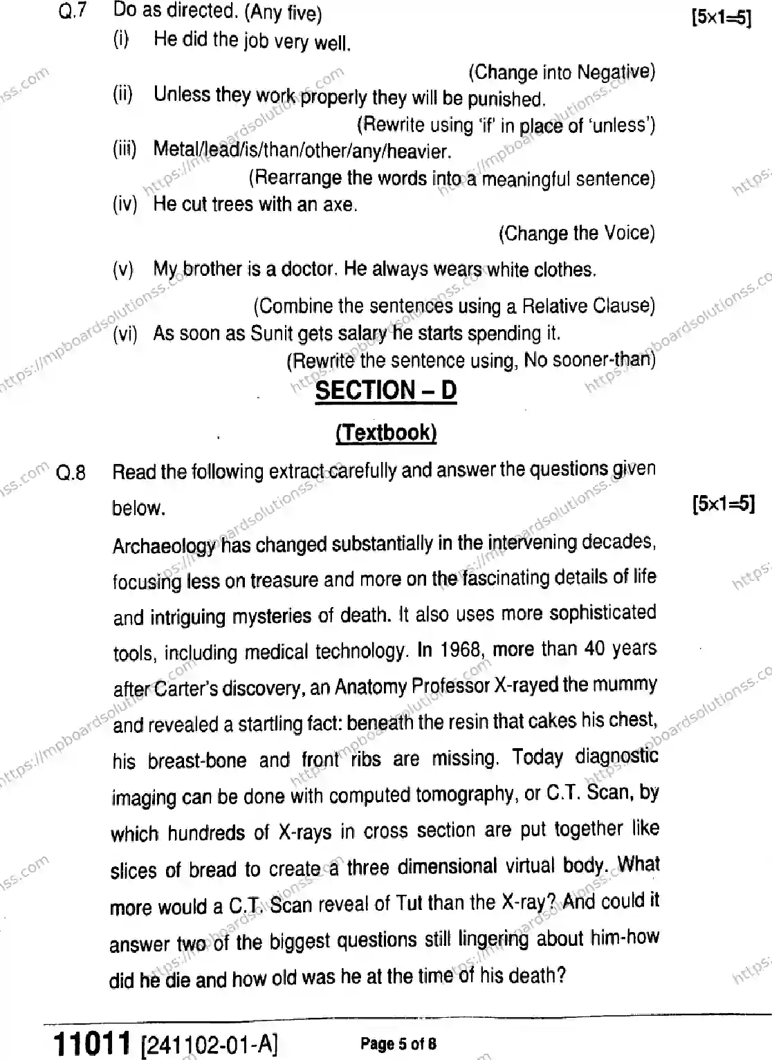 MP Board Class 11 English-392162 Final Paper 2024 Image 5