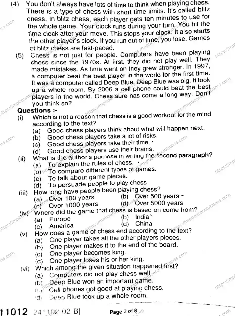 MP Board Class 11 English-427689 Final Paper 2024 Image 2