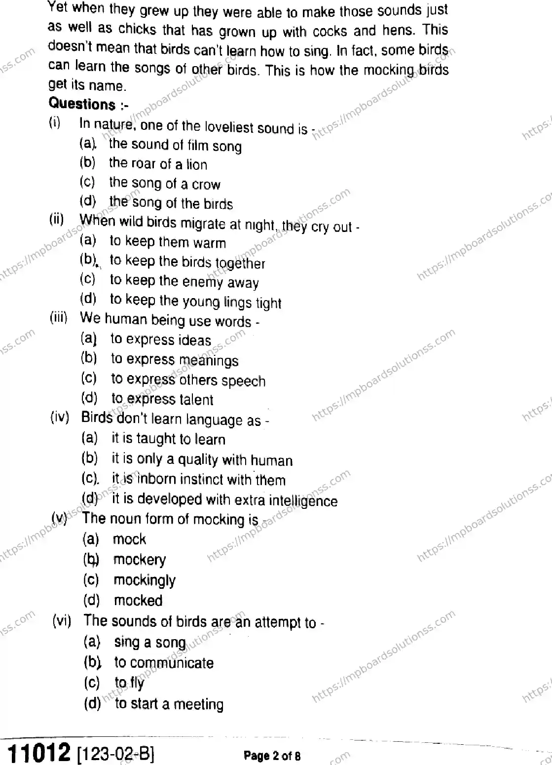 MP Board Class 11 English-545969 Final Paper 2023 Image 2