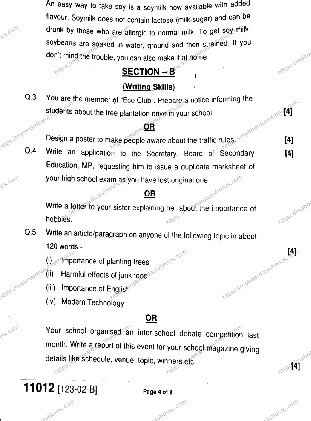 MP Board Class 11 English-545969 Final Paper 2023 Image 4