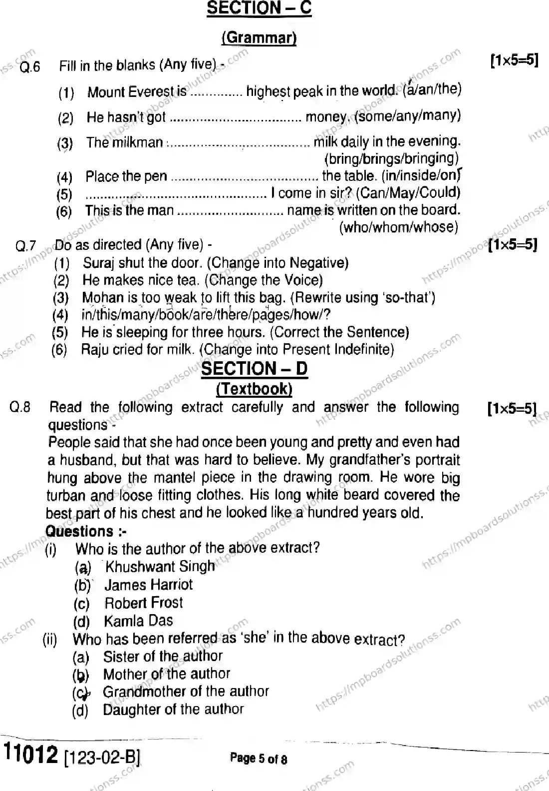 MP Board Class 11 English-545969 Final Paper 2023 Image 5