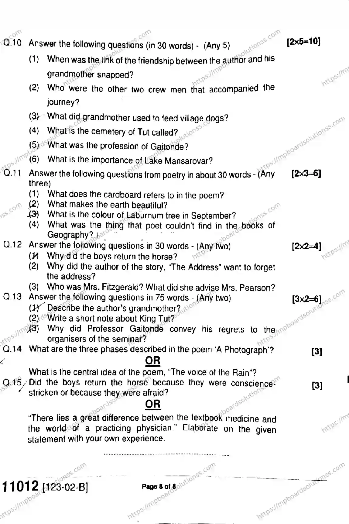 MP Board Class 11 English-545969 Final Paper 2023 Image 8
