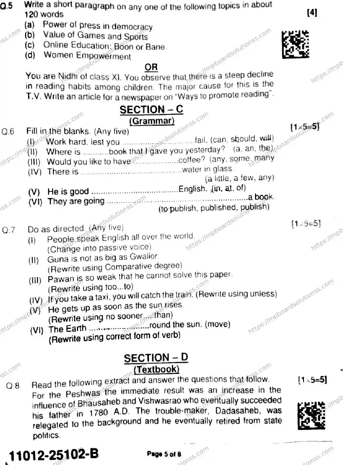 MP Board Class 11 English-560828 Final Paper 2025 Image 5