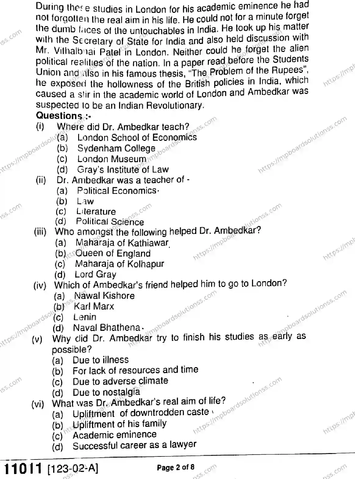 MP Board Class 11 English-641123 Final Paper 2023 Image 2