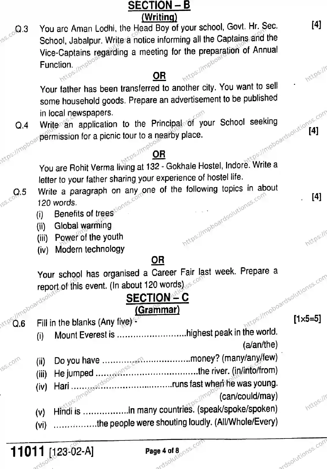 MP Board Class 11 English-641123 Final Paper 2023 Image 4