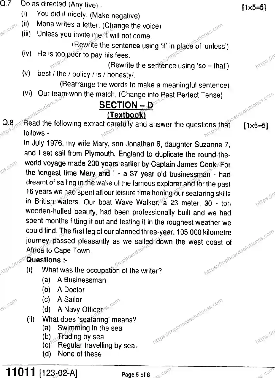 MP Board Class 11 English-641123 Final Paper 2023 Image 5