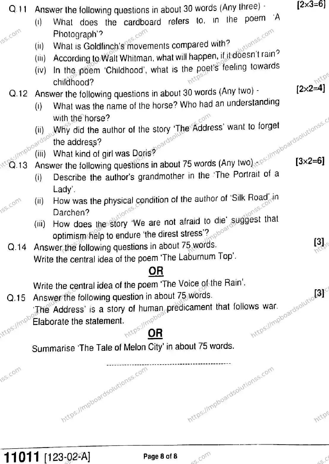 MP Board Class 11 English-641123 Final Paper 2023 Image 8