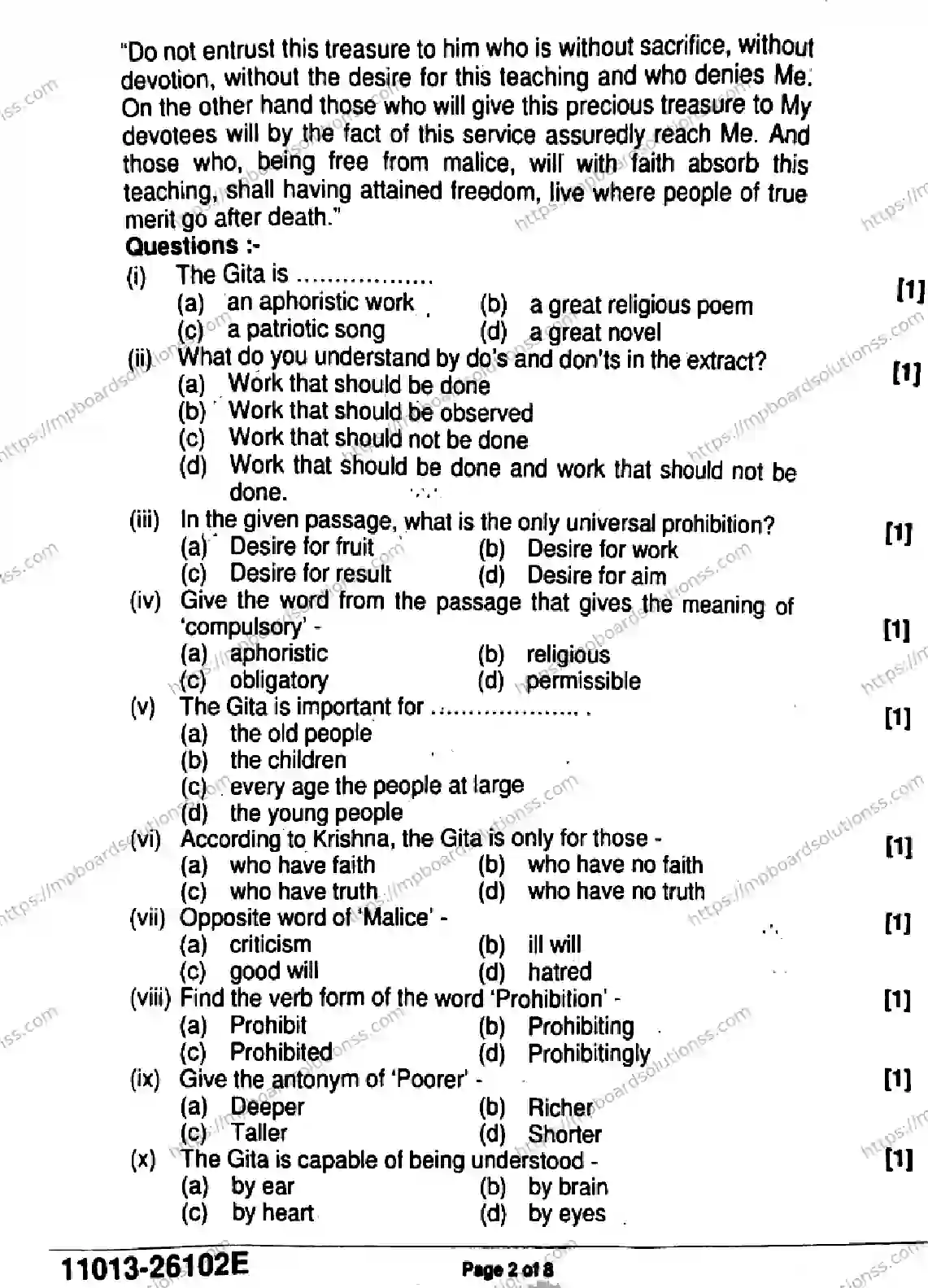 MP Board Class 11 English-726485 Final Paper 2026 Image 2