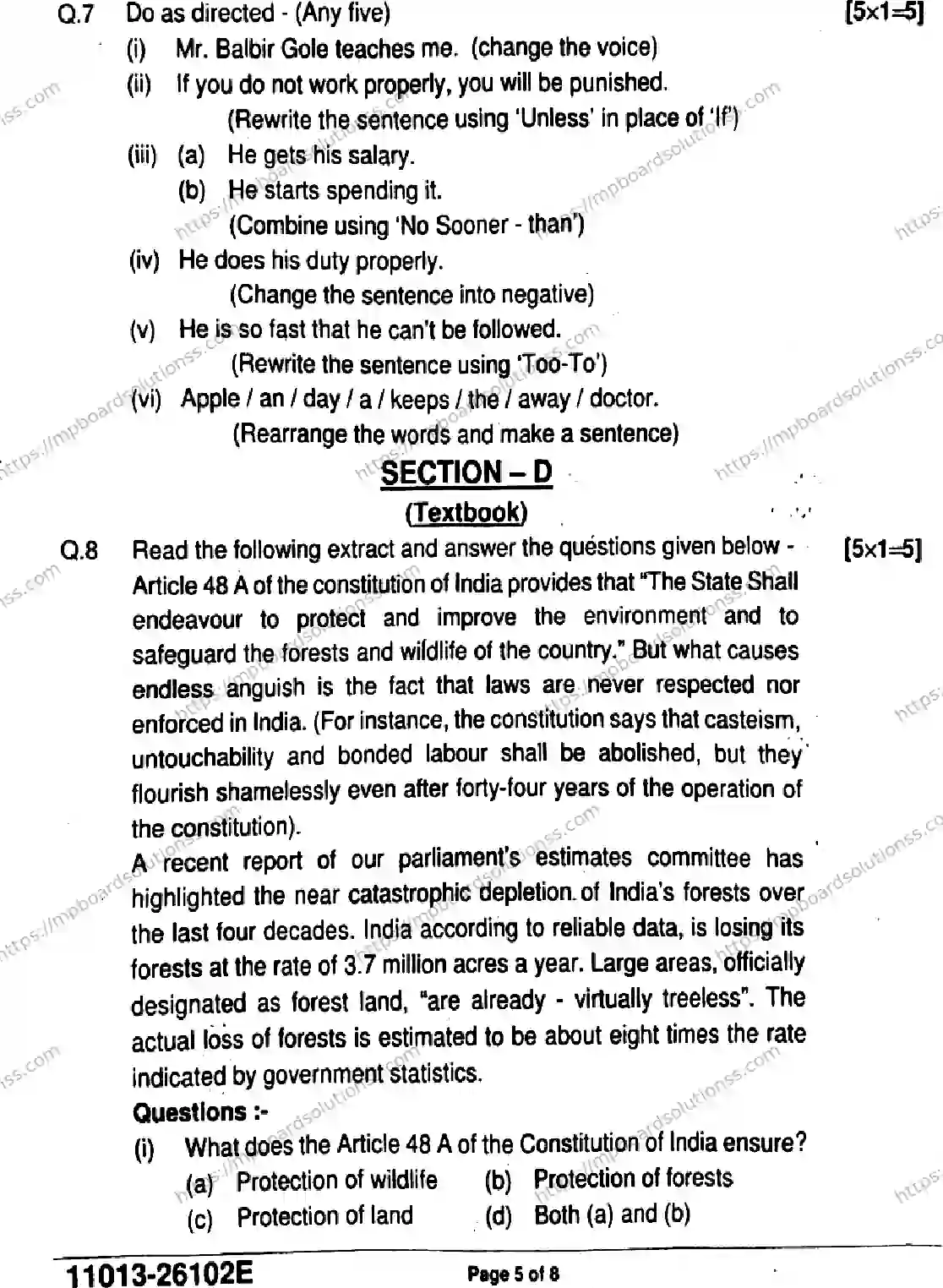 MP Board Class 11 English-726485 Final Paper 2026 Image 5