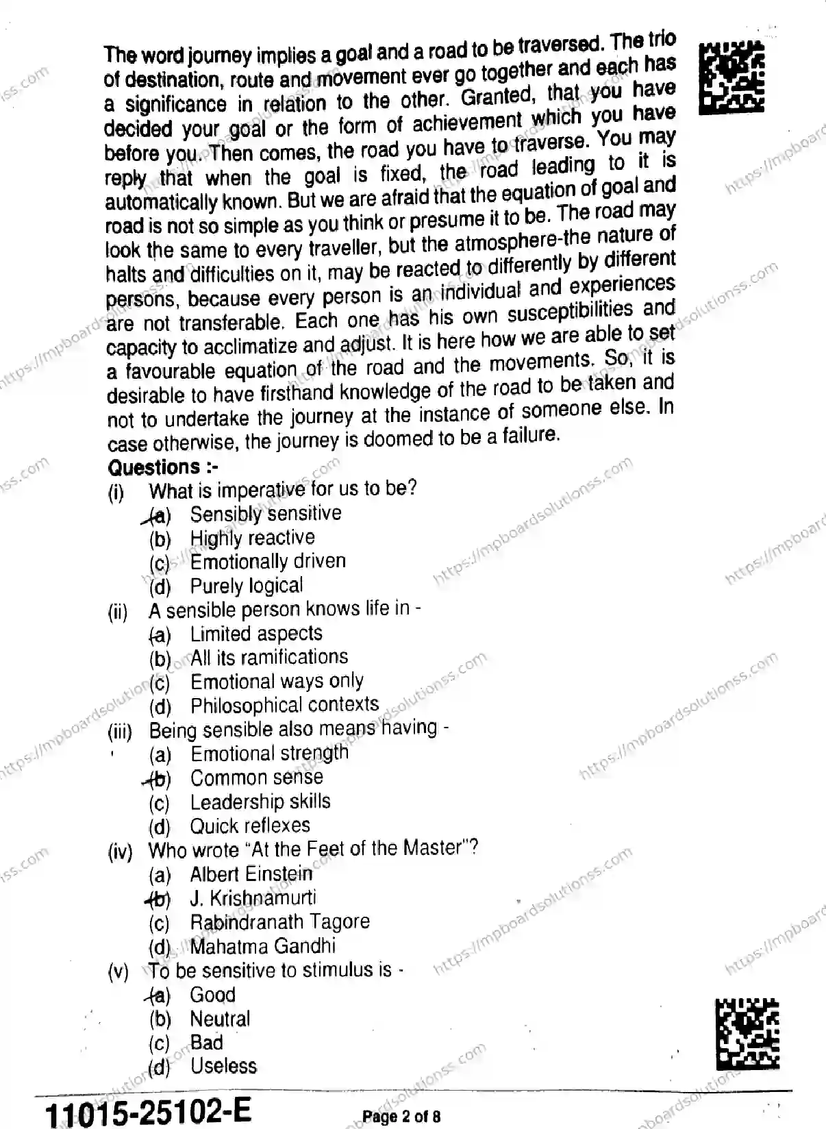 MP Board Class 11 English-809787 Final Paper 2025 Image 2