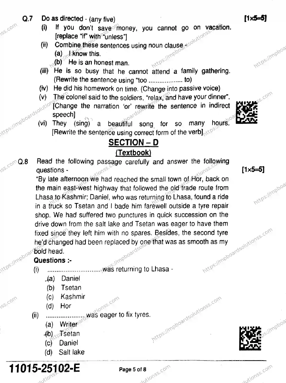 MP Board Class 11 English-809787 Final Paper 2025 Image 5