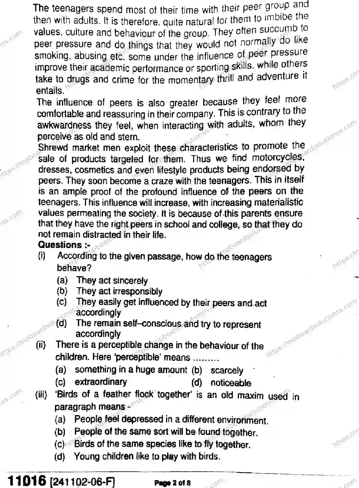 MP Board Class 11 English-820557 Final Paper 2024 Image 2