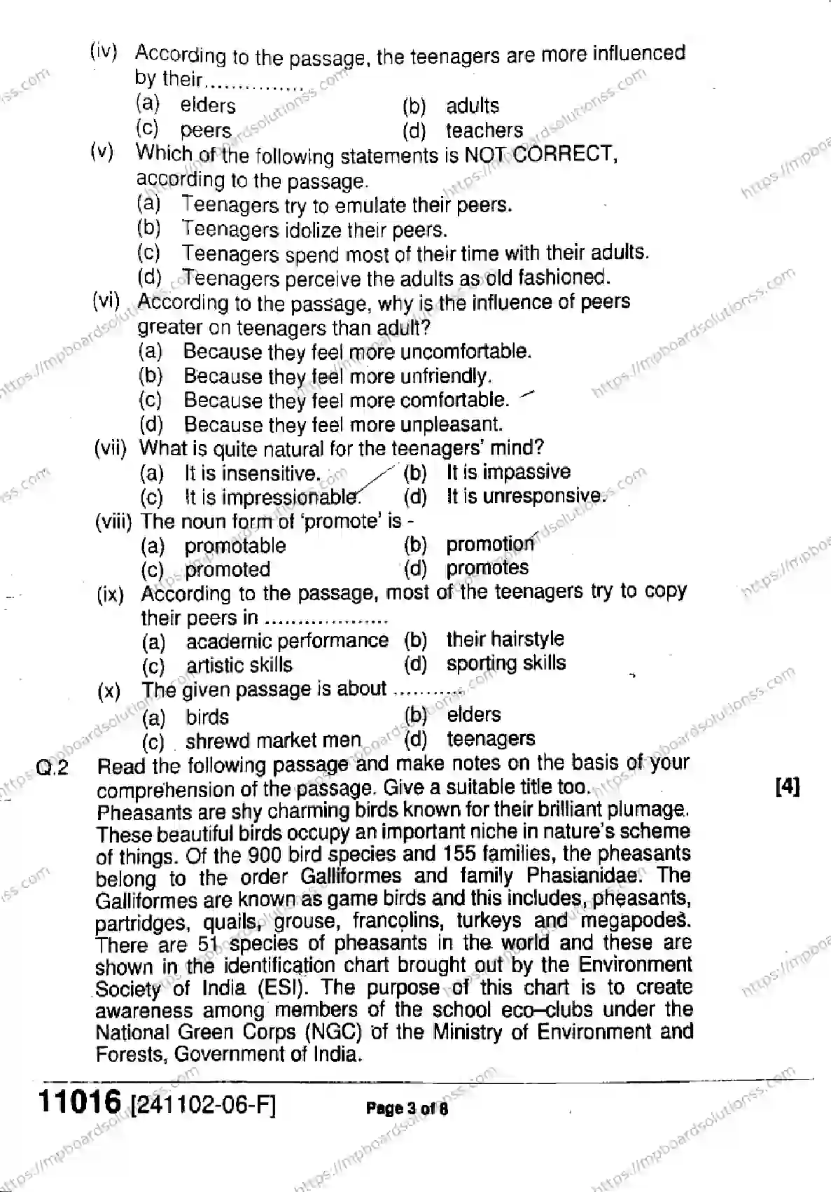 MP Board Class 11 English-820557 Final Paper 2024 Image 3