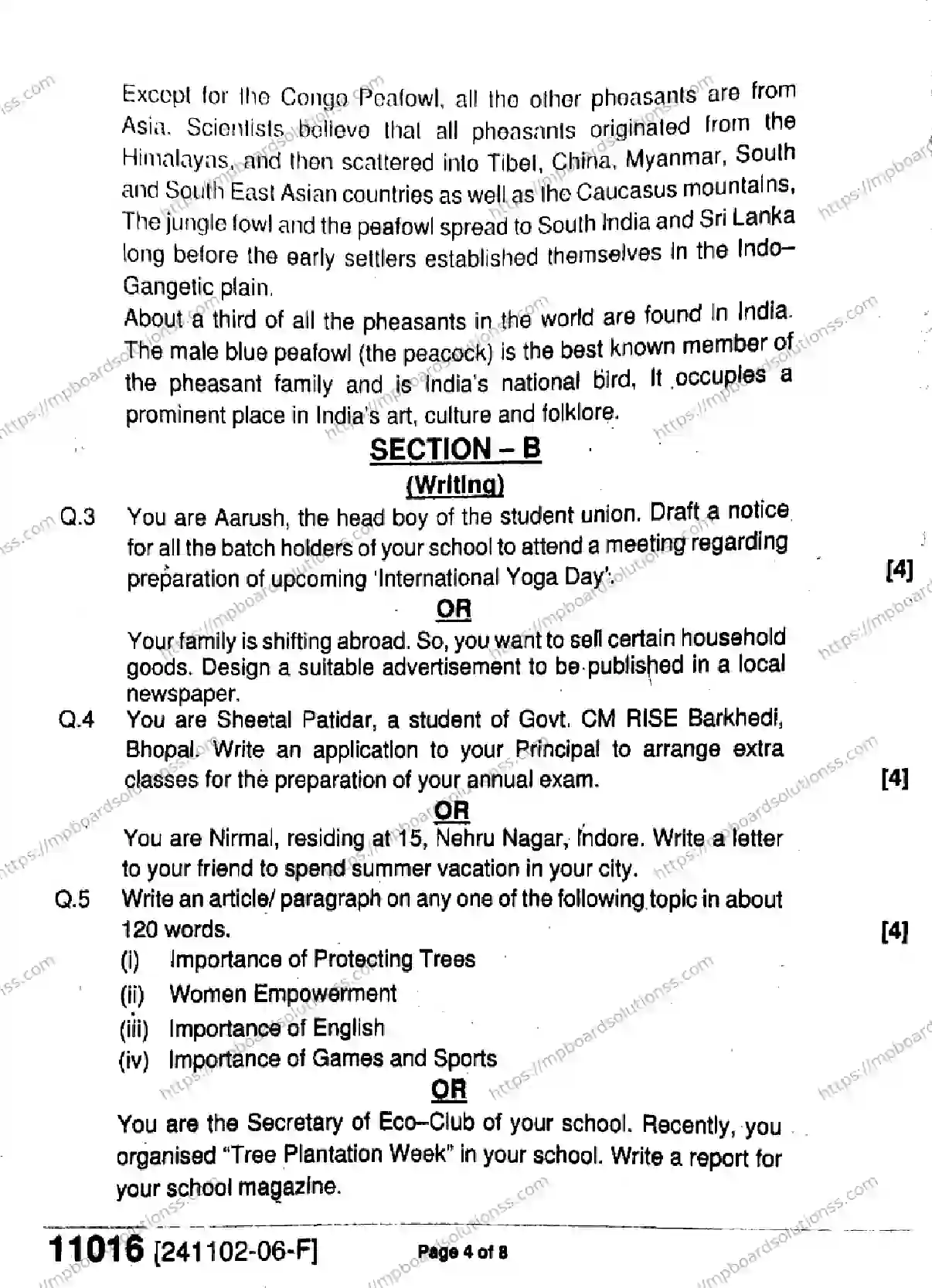 MP Board Class 11 English-820557 Final Paper 2024 Image 4