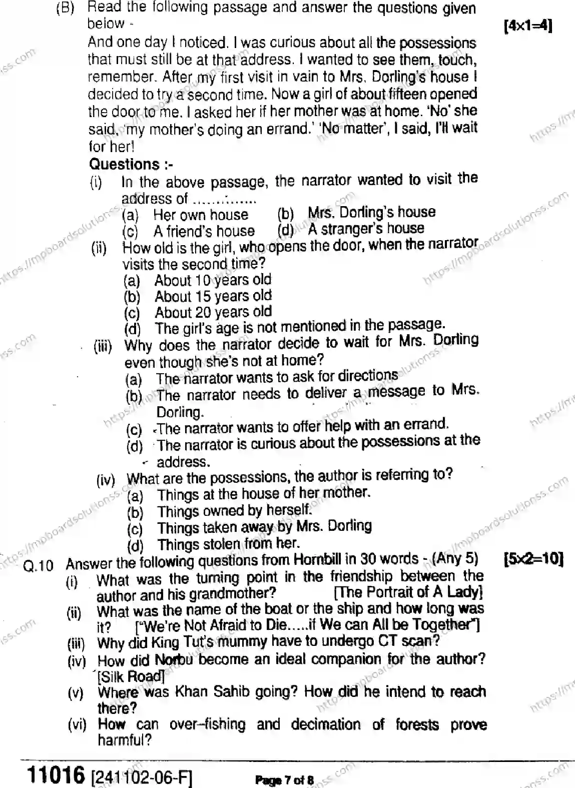 MP Board Class 11 English-820557 Final Paper 2024 Image 7