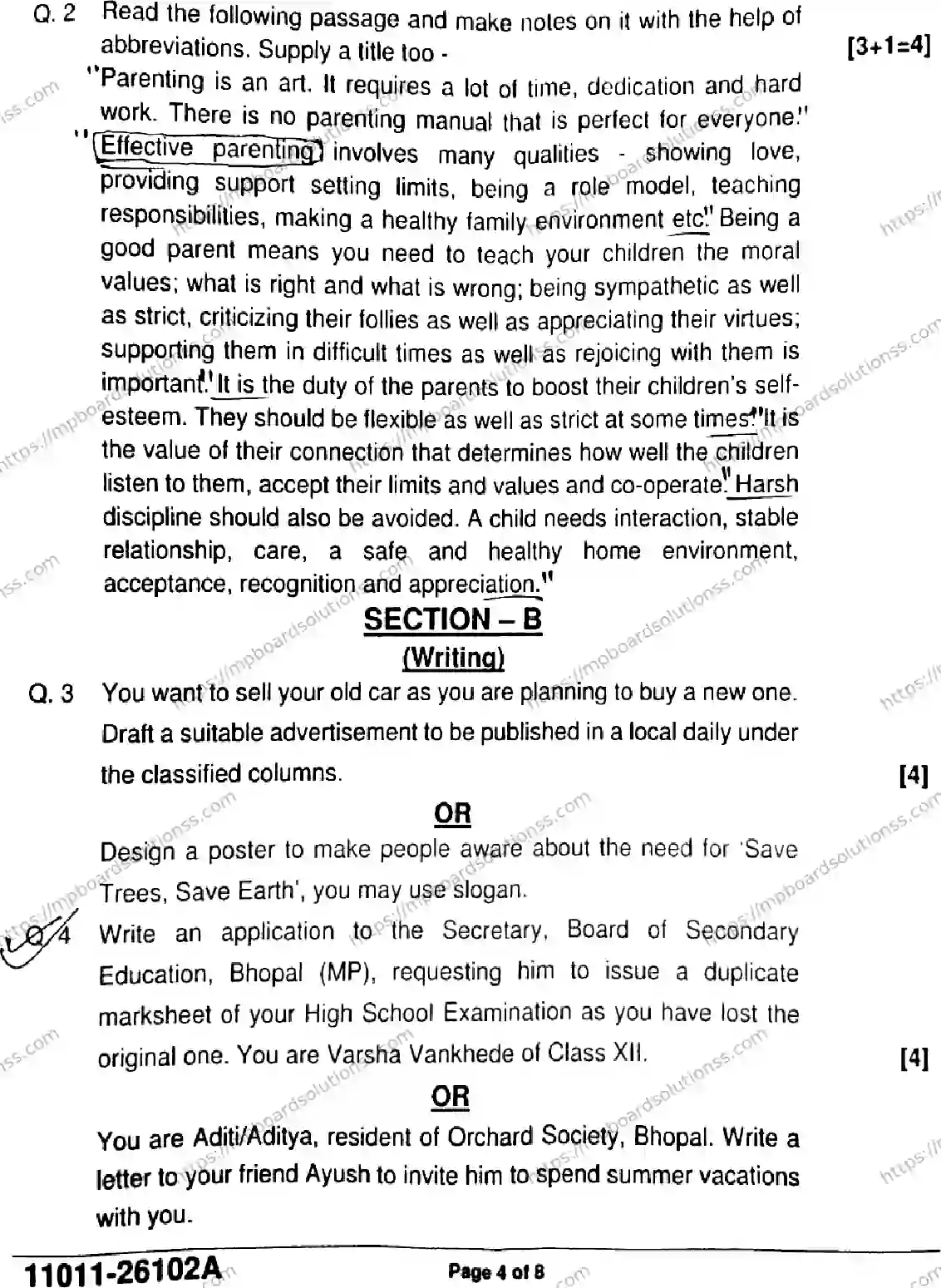 MP Board Class 11 English-842737 Final Paper 2026 Image 4
