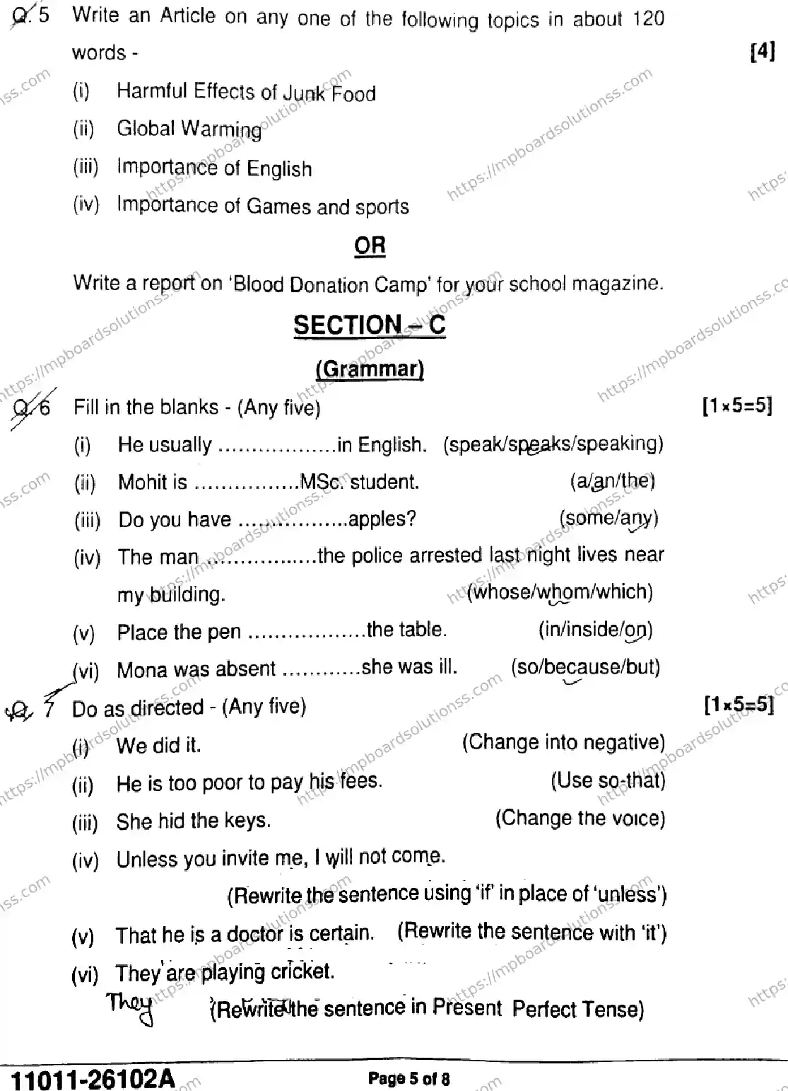 MP Board Class 11 English-842737 Final Paper 2026 Image 5