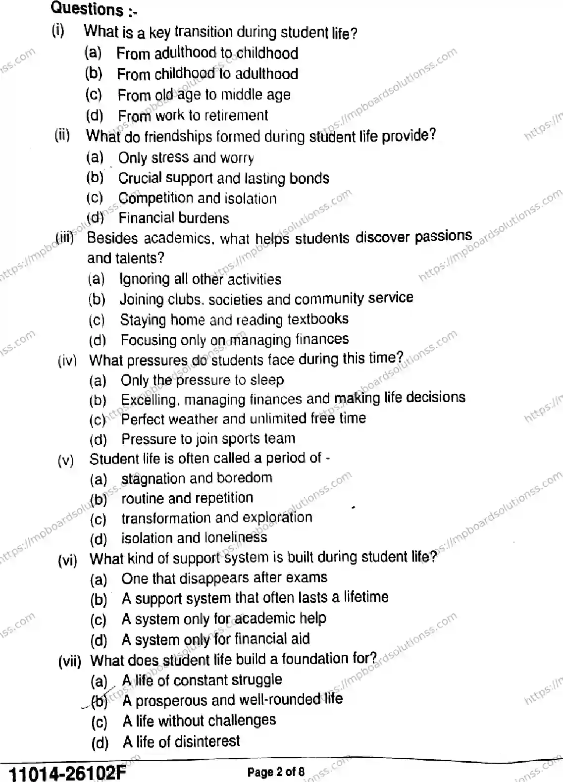 MP Board Class 11 English-854320 Final Paper 2026 Image 2
