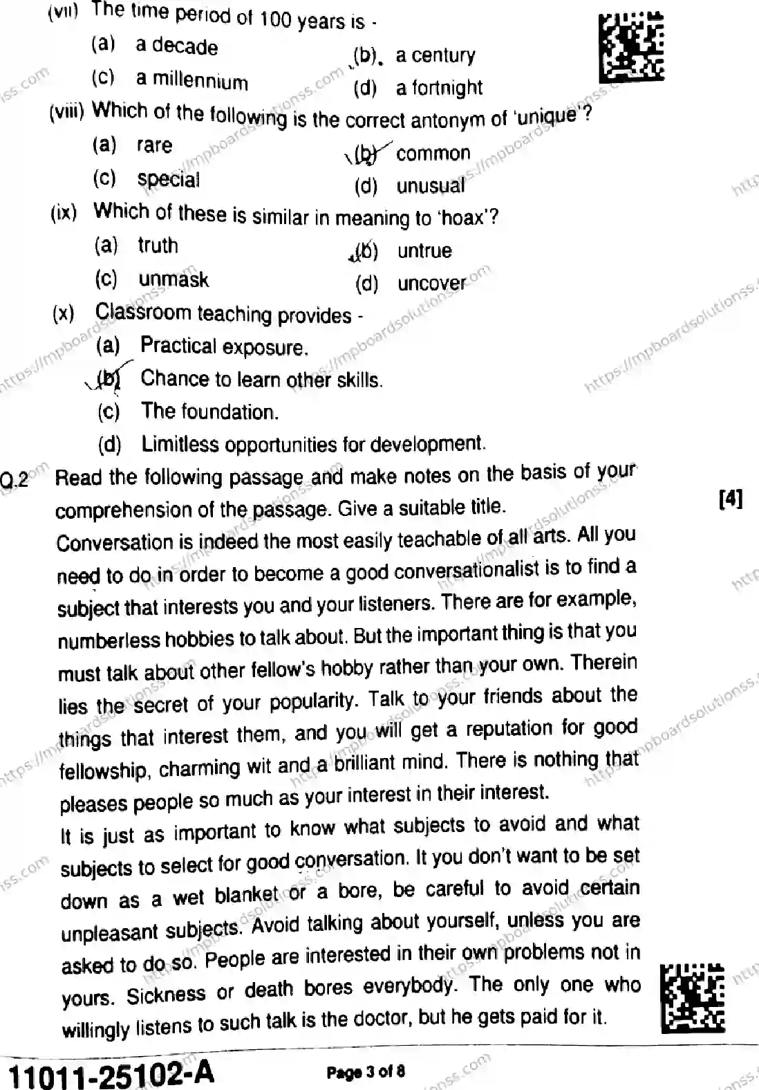 MP Board Class 11 English-986785 Final Paper 2025 Image 3