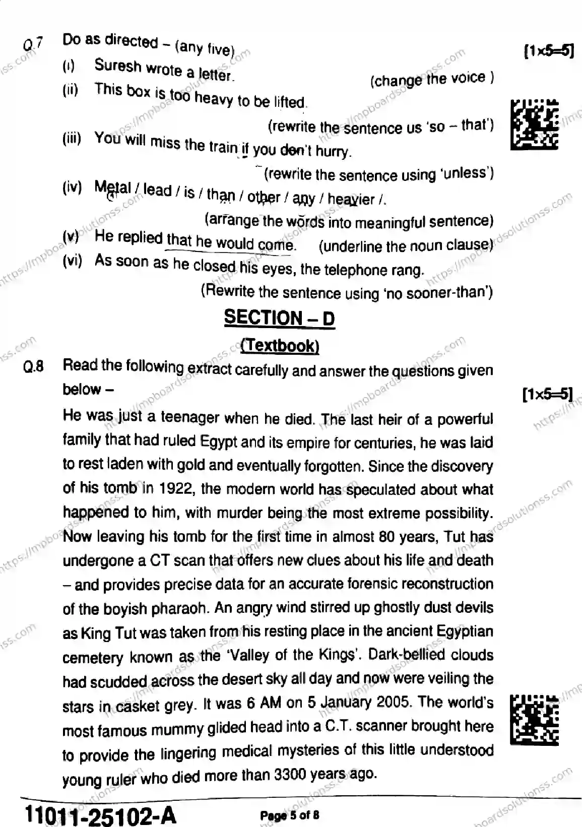 MP Board Class 11 English-986785 Final Paper 2025 Image 5