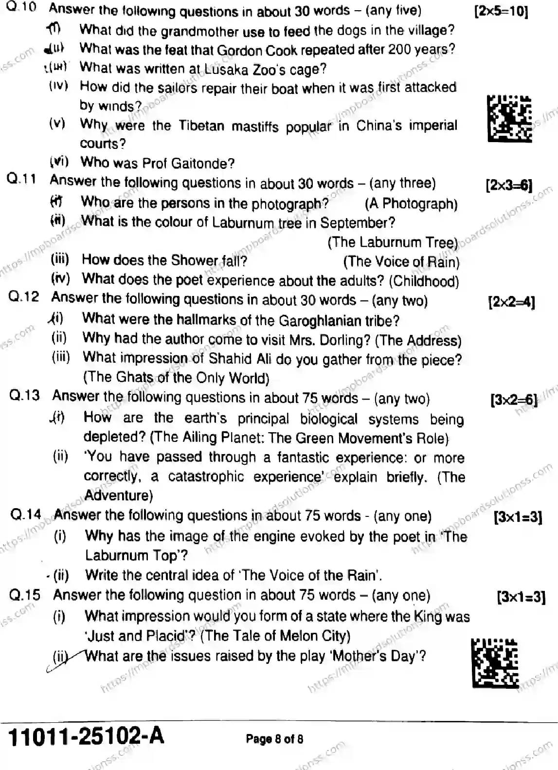 MP Board Class 11 English-986785 Final Paper 2025 Image 8