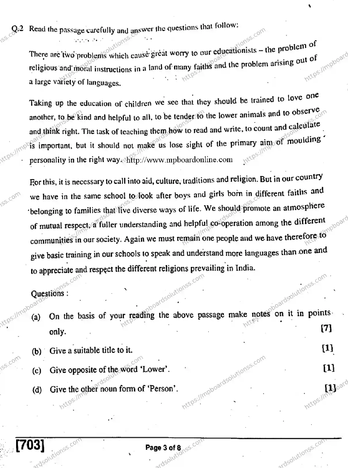 MP Board Class 11 English General-559607 Final Paper 2019 Image 3