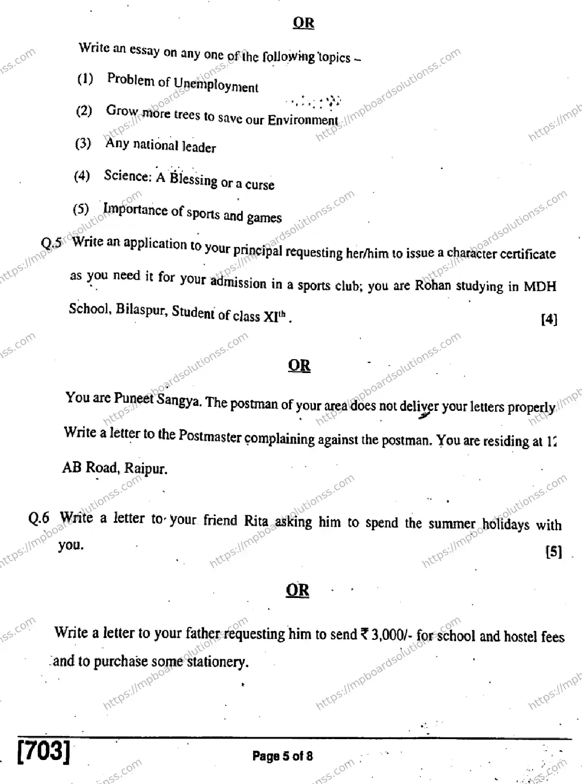 MP Board Class 11 English General-559607 Final Paper 2019 Image 5