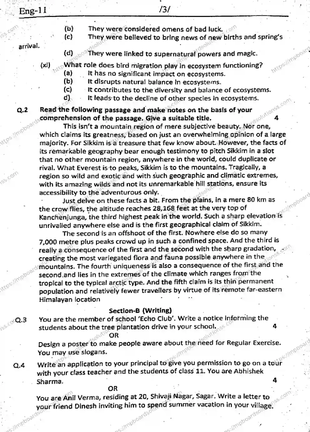 MP Board Class 11 English Set A QTR-806854 Final Paper 2024 Image 3