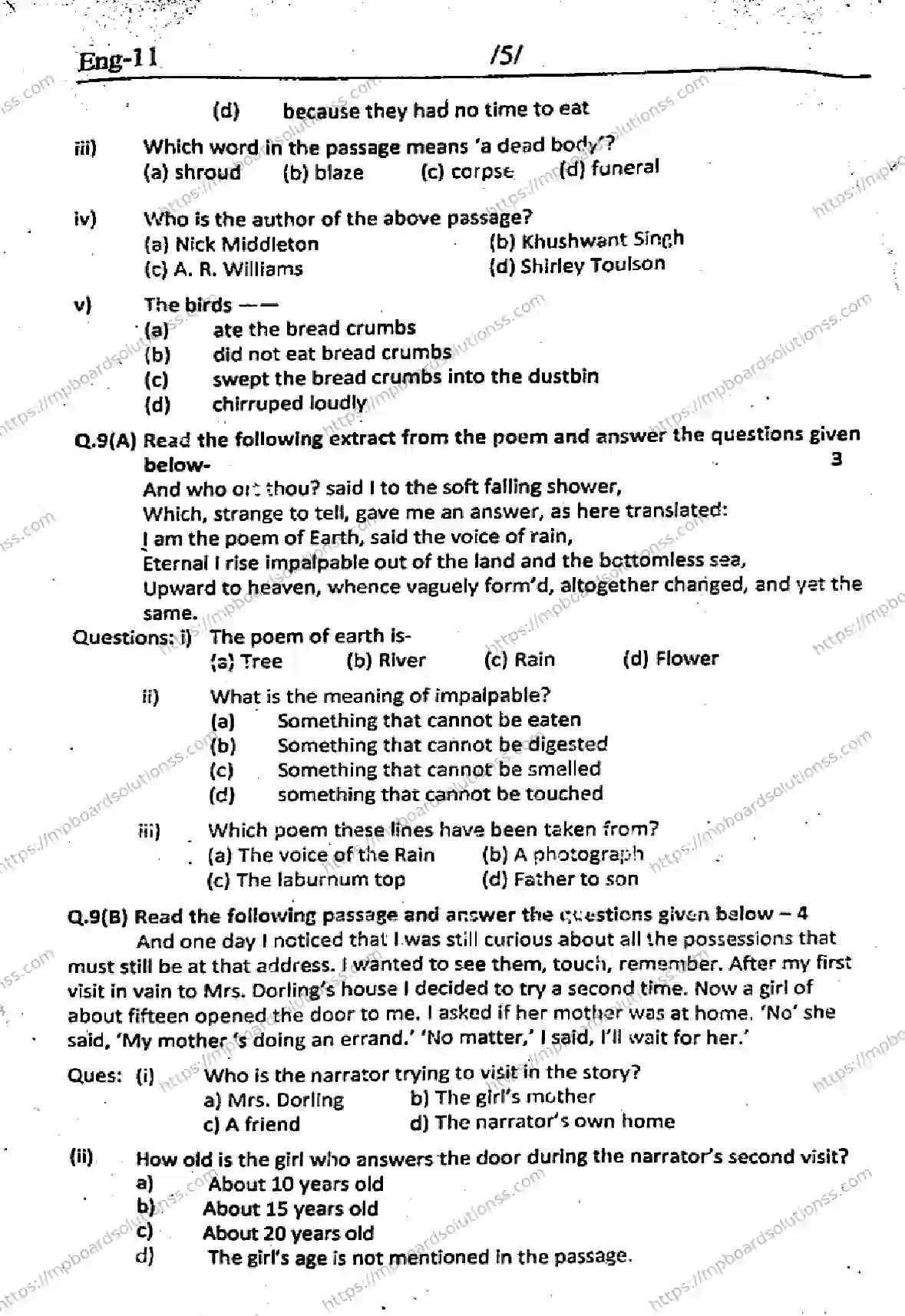 MP Board Class 11 English Set A QTR-806854 Final Paper 2024 Image 5