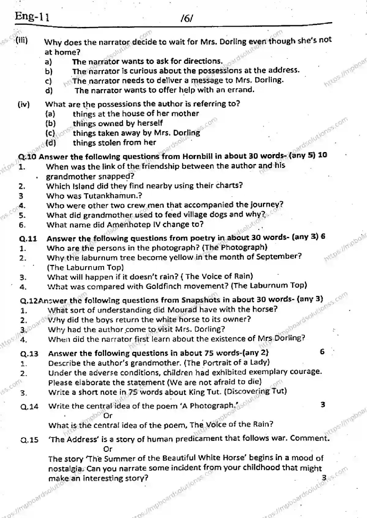 MP Board Class 11 English Set A QTR-806854 Final Paper 2024 Image 6