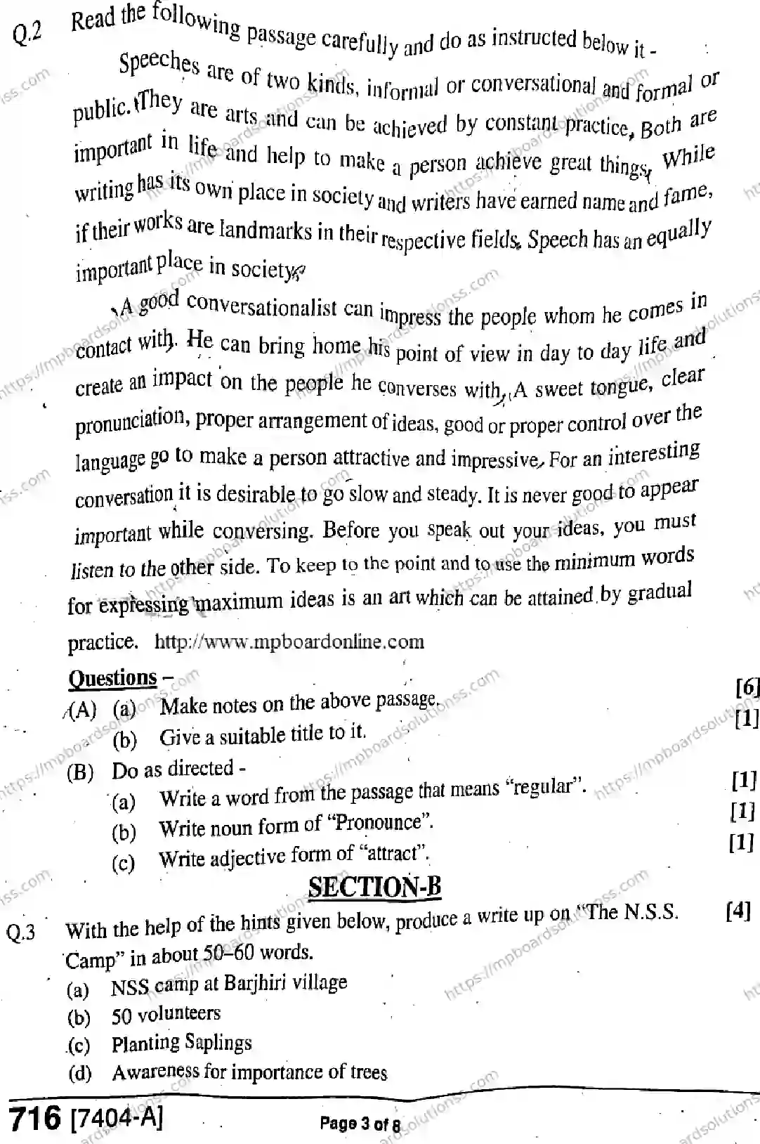 MP Board Class 11 General English-130896 Final Paper 2020 Image 3