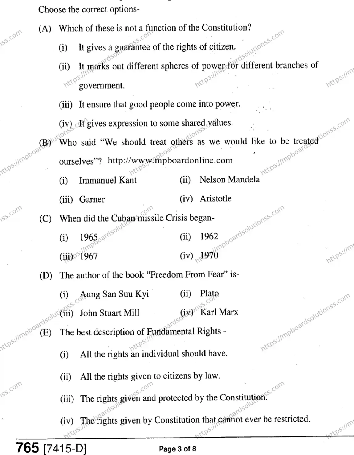 MP Board Class 11 Political Science-613226 Final Paper 2020 Image 3