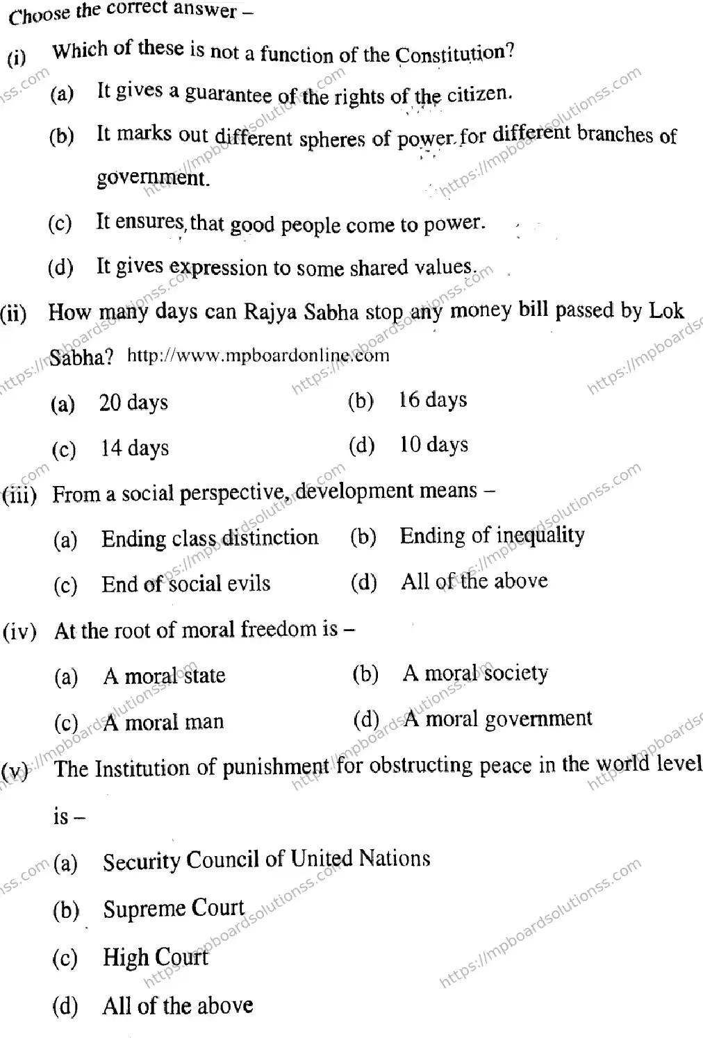 MP Board Class 11 Political Science-992757 Final Paper 2020 Image 3
